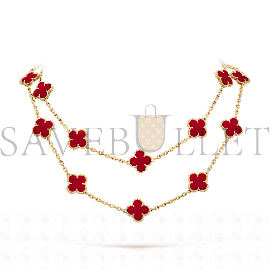 V*N CL*F arpels vintage alhambra long necklace, 20 motifs - yellow gold, carnelian vcard39800
